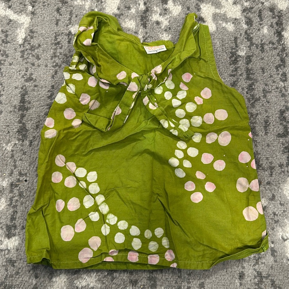 Global Mamas size girls 4 green, pink and white polka dots tank top